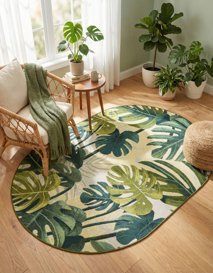 Detail image of 4' x 6'  Washable Botanical Indoor / Outdoor Oval Rug