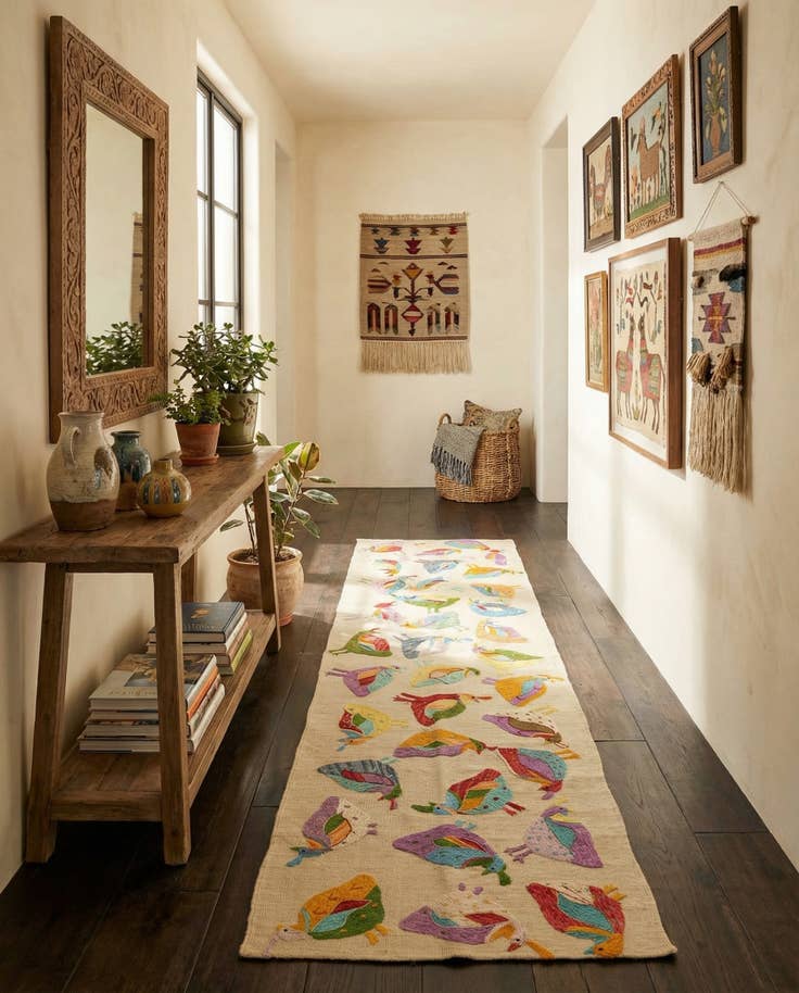 Detail image of 2' 5 x 9' 4 Hand Woven Kilim Suzani Wool Runner Rug