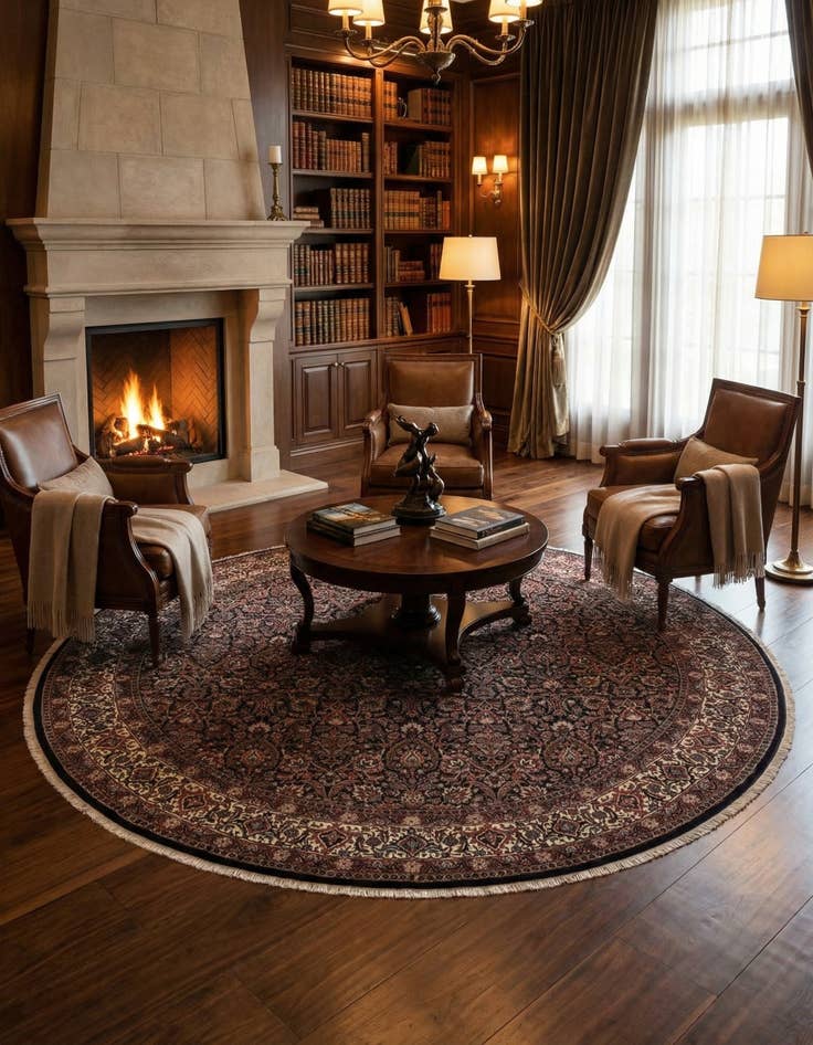 Detail image of  8' 1 x 8' 1 Bidjar With Silk Round Rug