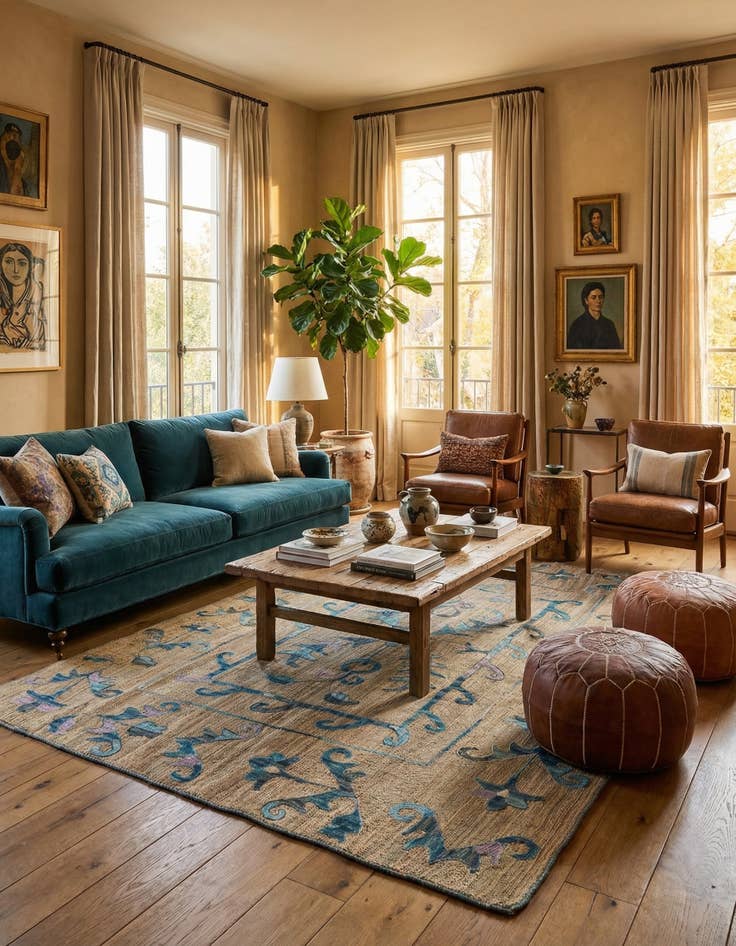 Detail image of 5' 2 x 6' 4 Kilim Suzani Wool Square Rug