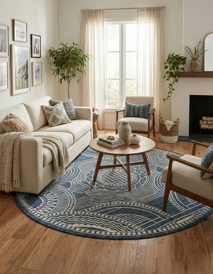 Detail image of  10' x 10'  Washable Traditional Indoor / Outdoor Round Rug