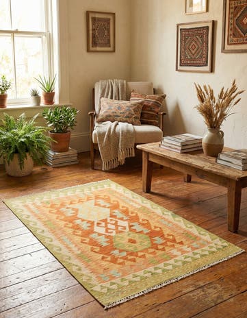 2' 7 x 4' 4 Hand Woven Kilim Waziri Wool Rug