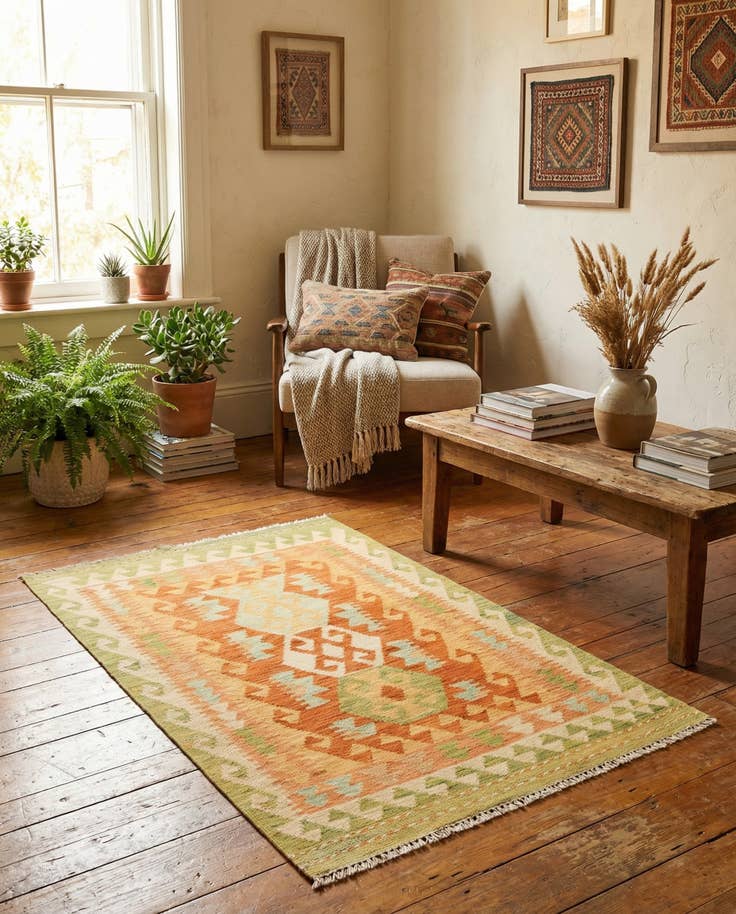 Detail image of 2' 7 x 4' 4 Hand Woven Kilim Waziri Wool Rug