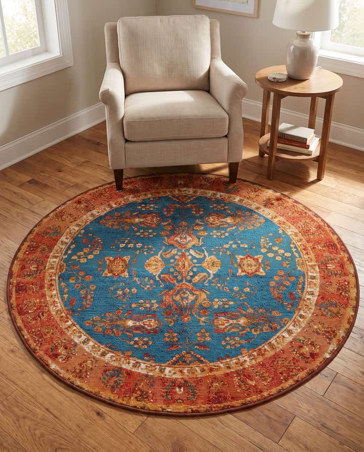 4' x 4' Easy-Clean Traditional Indoor / Outdoor Round Rug