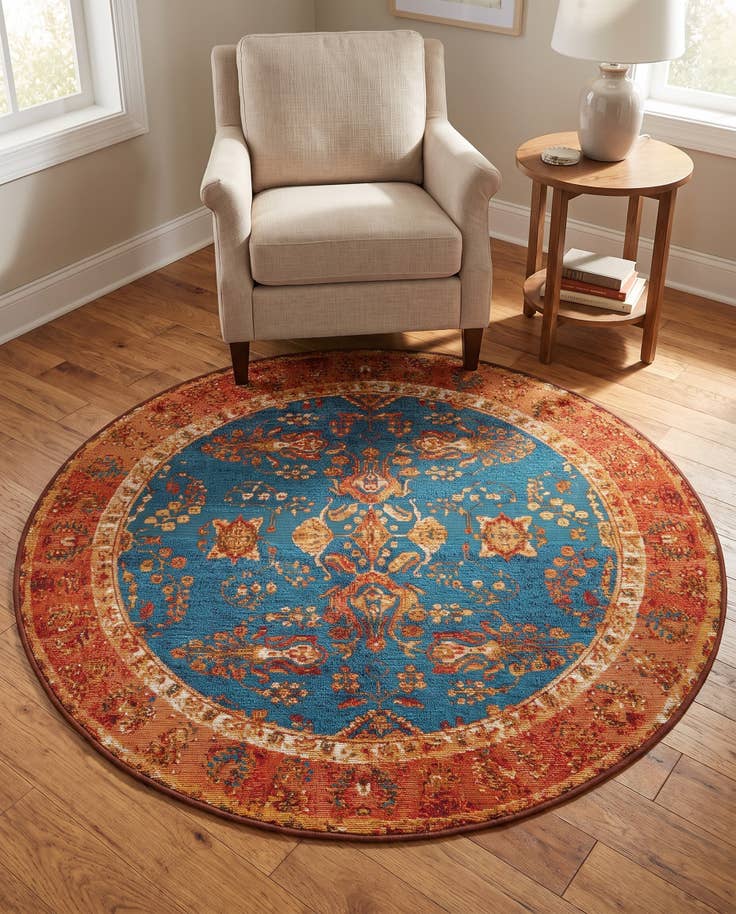 Detail image of 4' x 4' Easy-Clean Traditional Indoor / Outdoor Round Rug