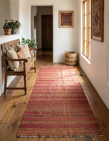 4' 3 x 9' 1 Hand Woven Kilim Fars Wool Runner Rug