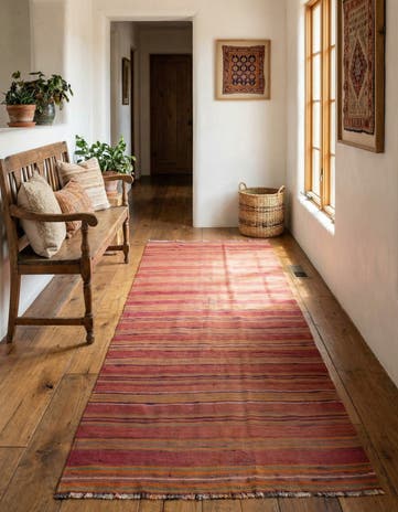 4' 3 x 9' 1 Hand Woven Kilim Fars Wool Runner Rug