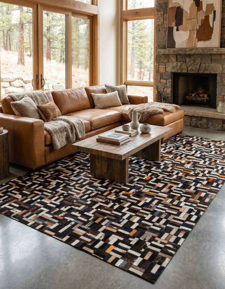 Detail image of  5' 2 x 8' 1 Cowhide - Patchwork Rug