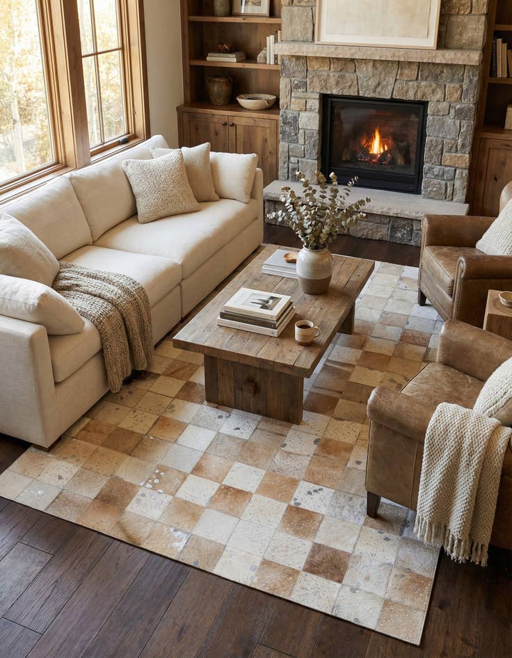 Detail image of 5' 2 x 8' 1 Cowhide Stocks Rug