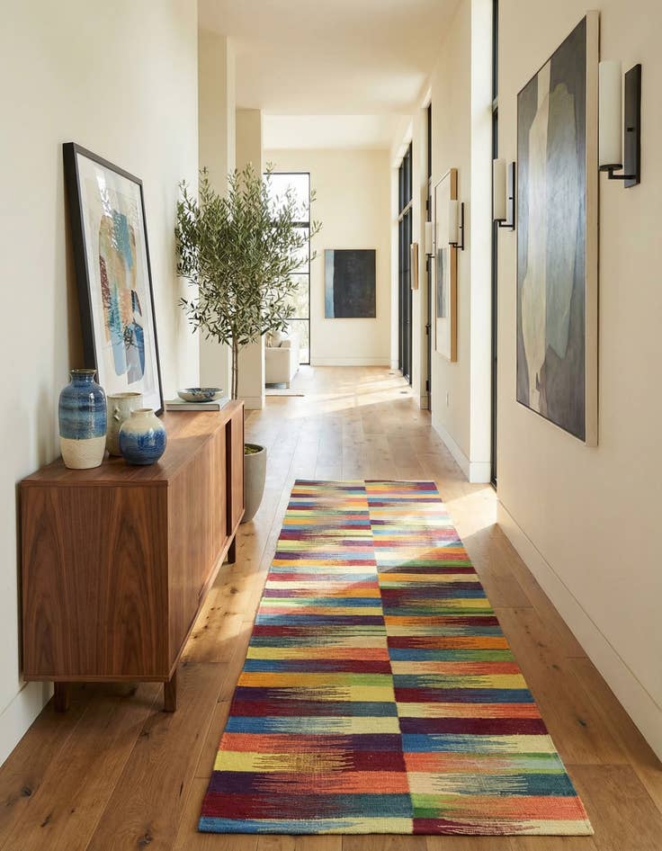 Detail image of 2' 6 x 7' 9  Hand Woven Kilim Modern Wool Runner Rug