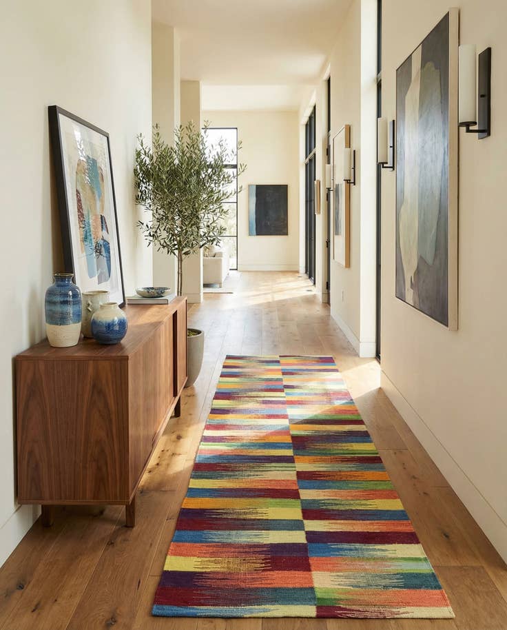 Detail image of 2' 6 x 7' 9 Hand Woven Kilim Modern Wool Runner Rug