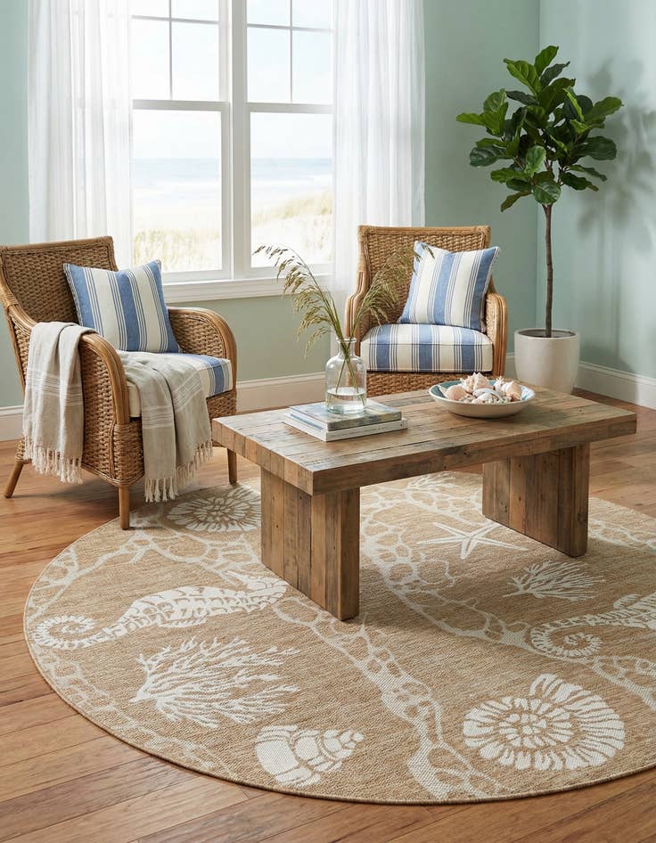 Detail image of  7' 10 x 7' 10  Washable Coastal Indoor / Outdoor Round Rug