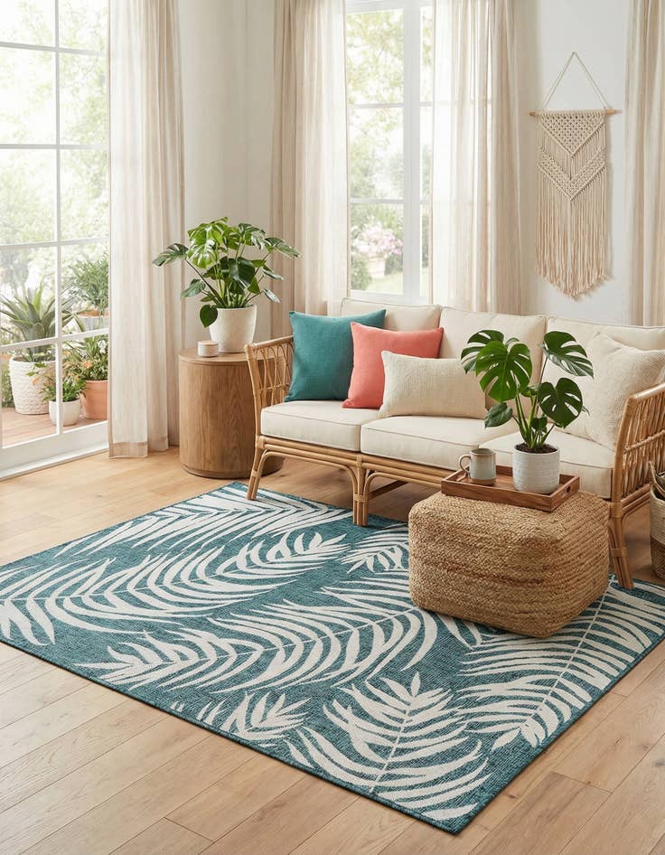Detail image of 5' 3 x 7'  Washable Botanical Indoor / Outdoor Rug