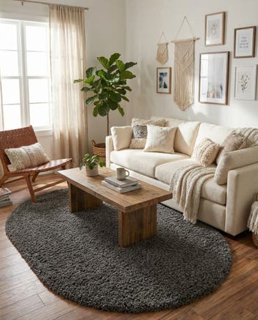  7' 10 x 10' Solid Shag Oval Rug