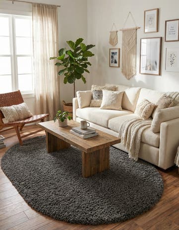 7' 10 x 10' Solid Shag Oval Rug