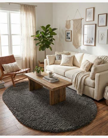 7' 10 x 10' Solid Shag Oval Rug