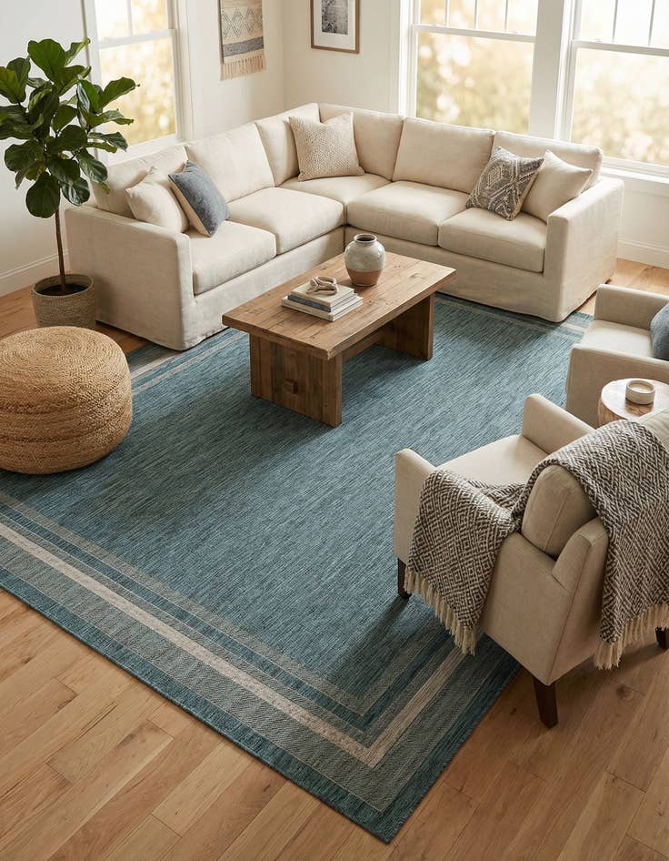 Detail image of  9' x 12'  Washable Border Indoor / Outdoor Rug