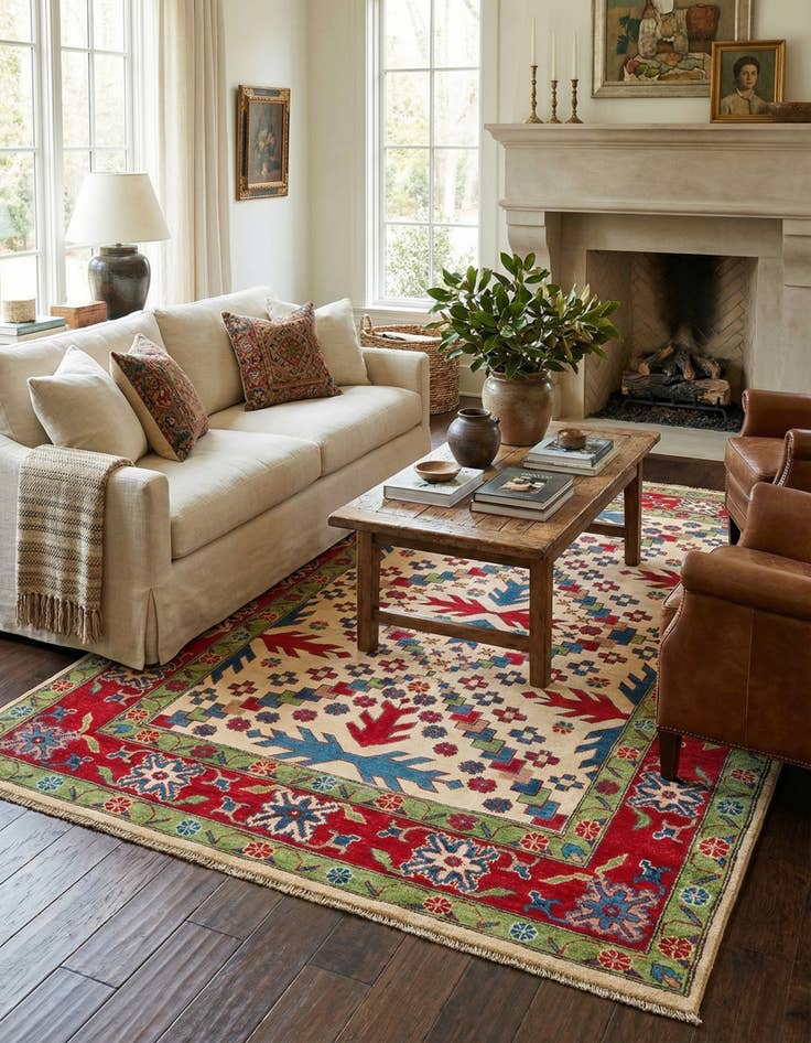 Detail image of 5' 7 x 9'  Hand Knotted Kazak Rug