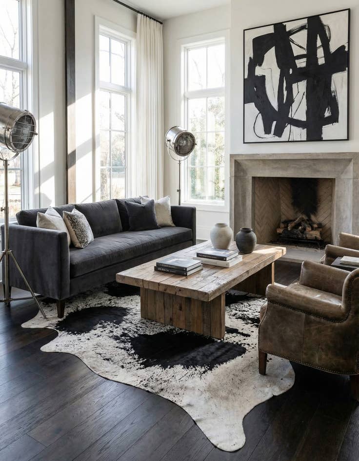 Detail image of 7' 4 x 8' Cowhide Leather Rug