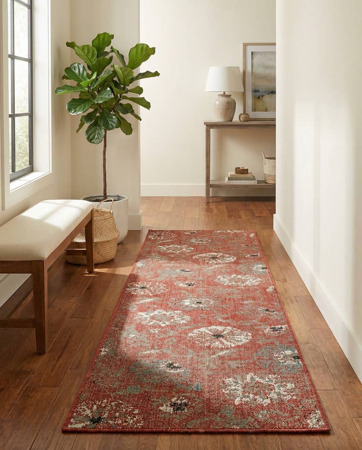 Detail image of 2' x 8' Easy-Clean Botanical Indoor / Outdoor Runner Rug