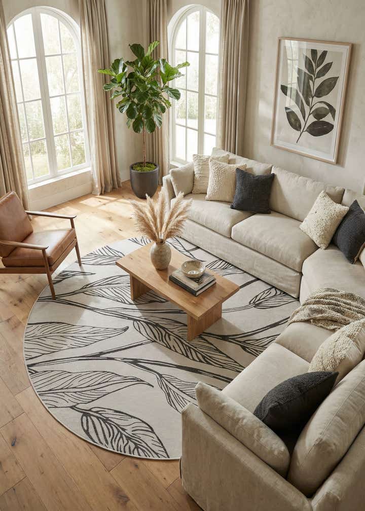 10' 8 x 10' 8 Easy-Clean Botanical Indoor / Outdoor Round Rug
