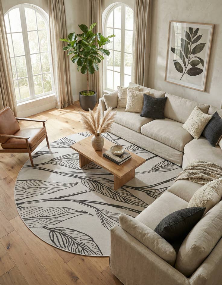 Detail image of 10' 8 x 10' 8  Washable Botanical Indoor / Outdoor Round Rug