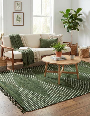 Green Hand Woven Chindi Cotton Rug