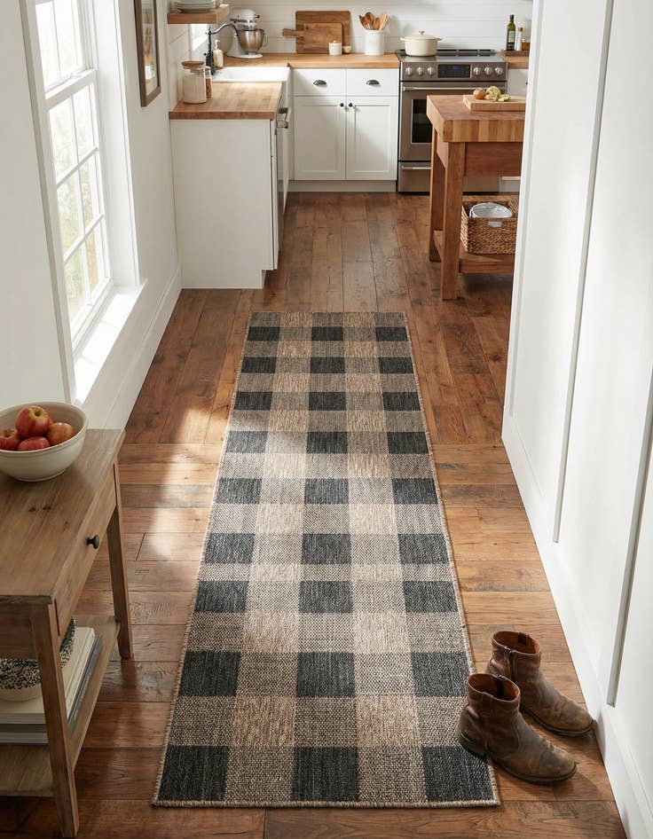 Detail image of 2' x 8' Easy-Clean Checkered Indoor / Outdoor Runner Rug