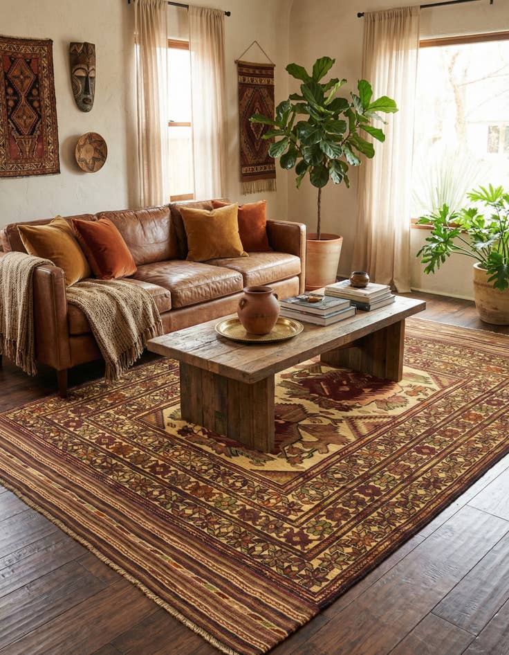 Detail image of 6' 1 x 9' 9  Hand Knotted Sumak Wool Rug