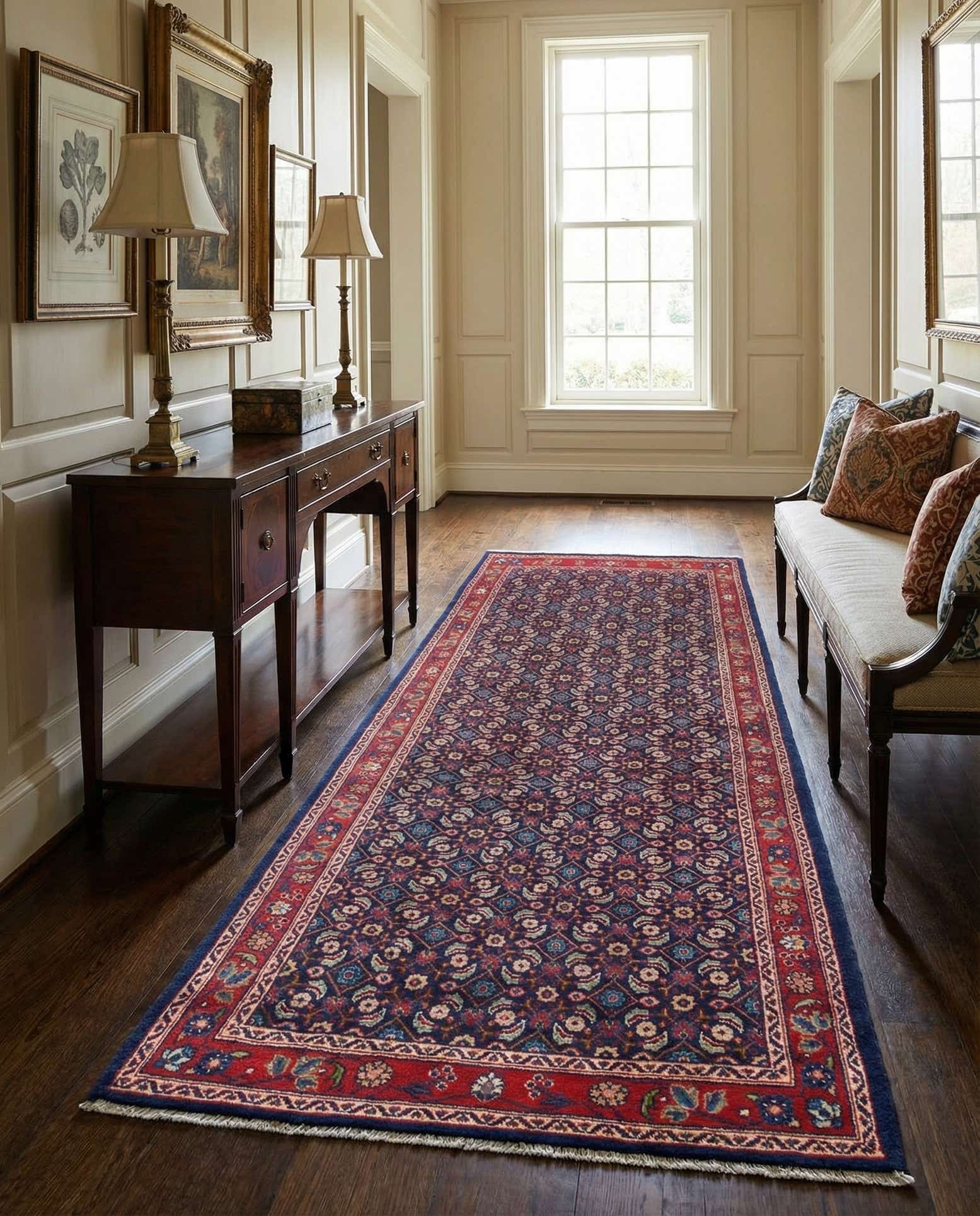 4' 6 x 10' 3 Hand Knotted Farahan Persian Wool Runner Rug