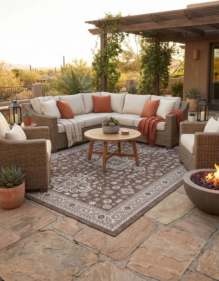 Detail image of 10' x 14'  Washable Aztec Indoor / Outdoor Rug