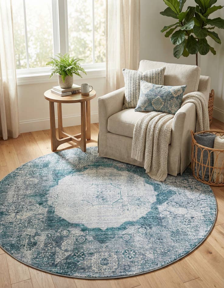 Detail image of  6' x 6'  Washable Yara Round Rug