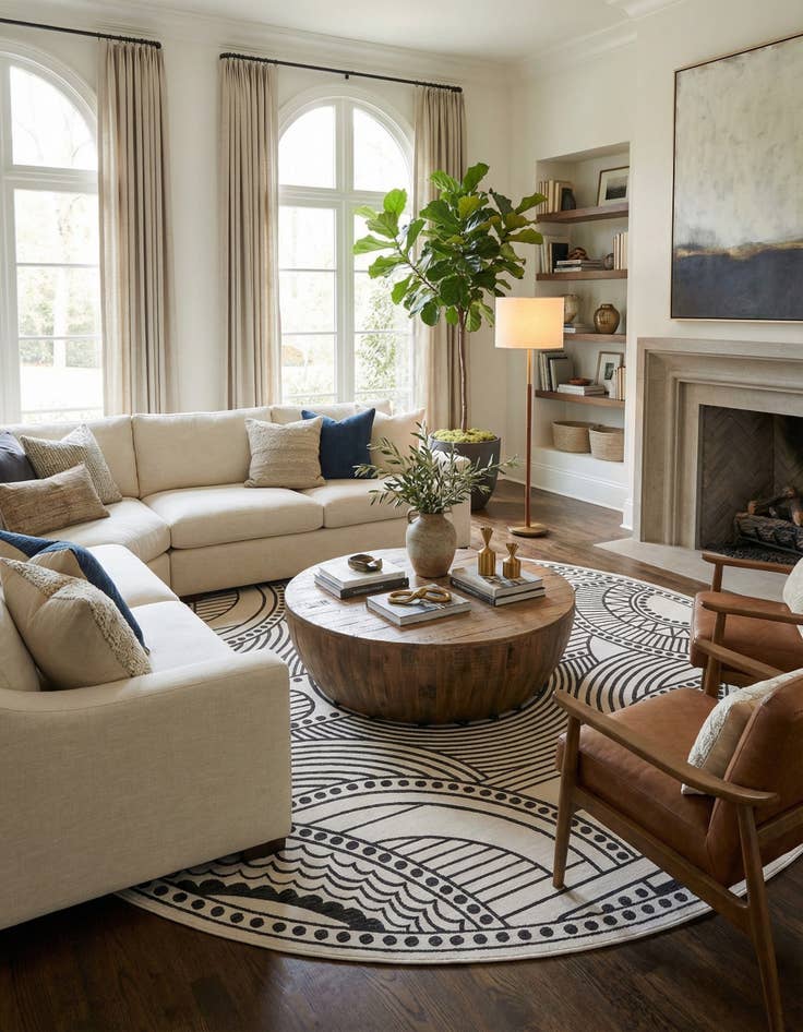 Detail image of 13' x 13' Easy-Clean Traditional Indoor / Outdoor Round Rug