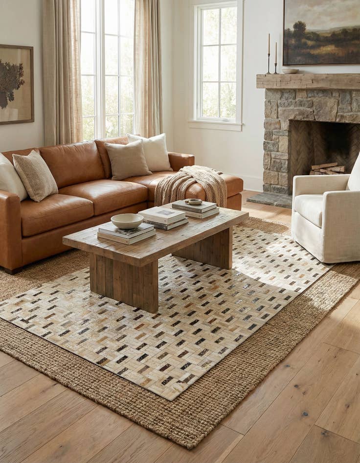 Detail image of 5' 2 x 8' Cowhide Stocks Rug