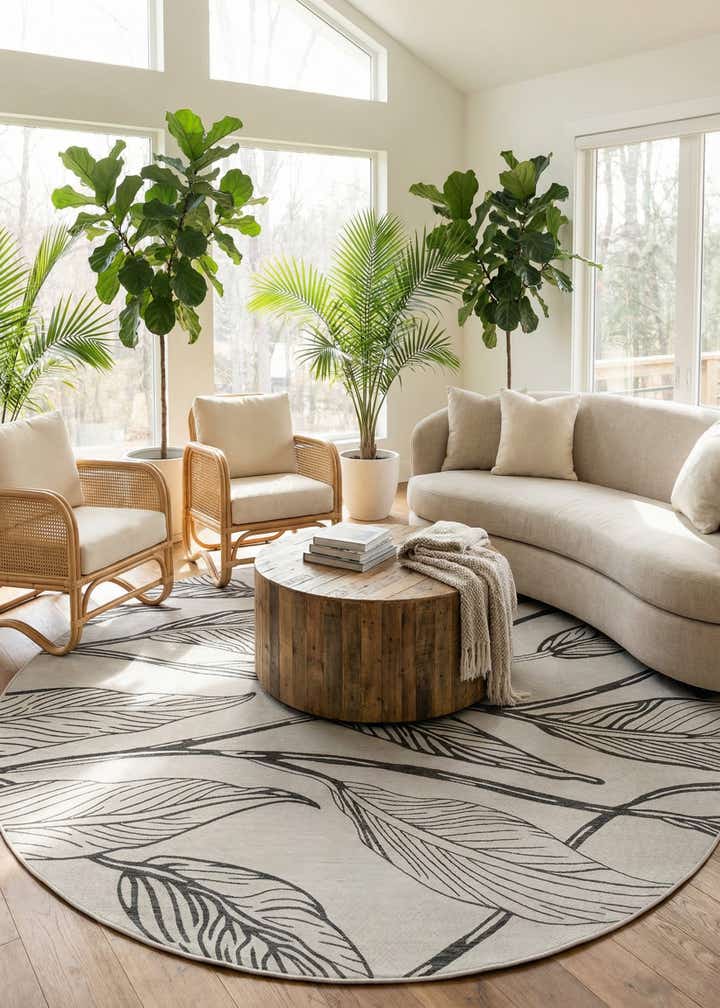 13' x 13' Easy-Clean Botanical Indoor / Outdoor Round Rug