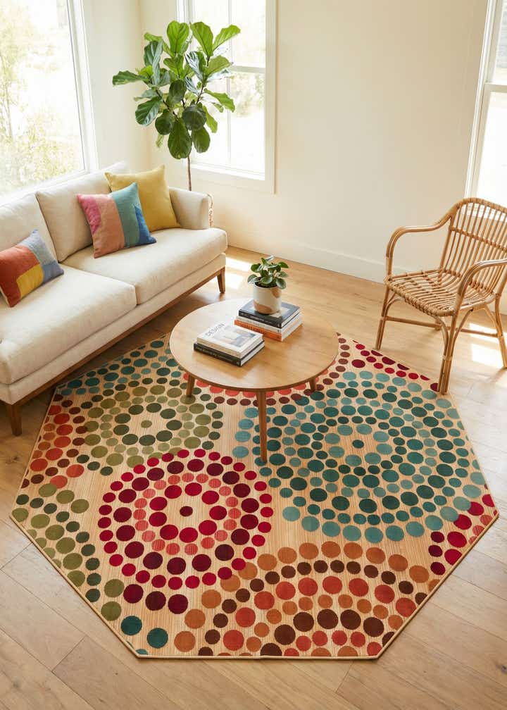 7' 10 x 7' 10 Easy-Clean Modern Indoor / Outdoor Octagon Rug