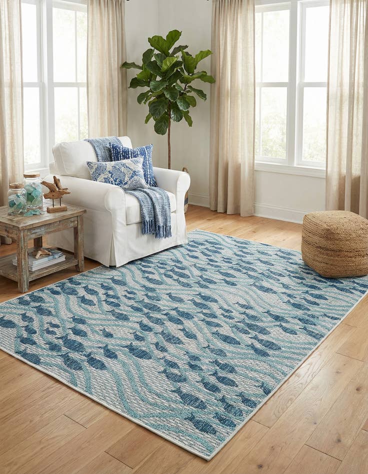 Detail image of 4' 1 x 6' 1  Washable Coastal Indoor / Outdoor Rug