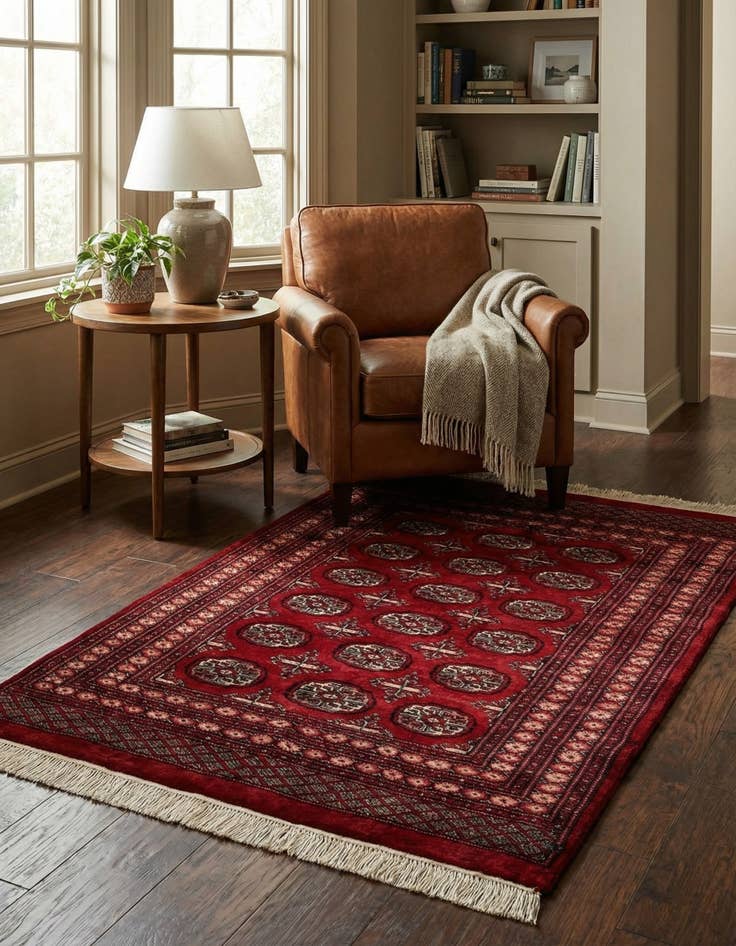 Detail image of 4' 2 x 5' 7  Hand Knotted Torkaman Persian Wool Rug