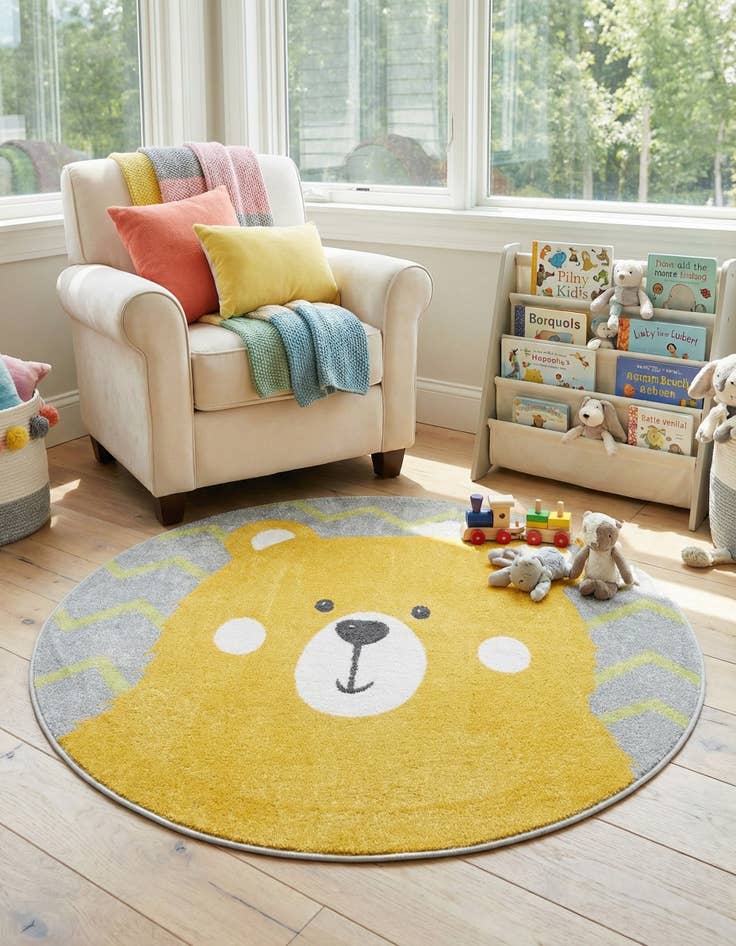 Detail image of  5' 3 x 5' 3 Bear Whimsy Kids Round Rug