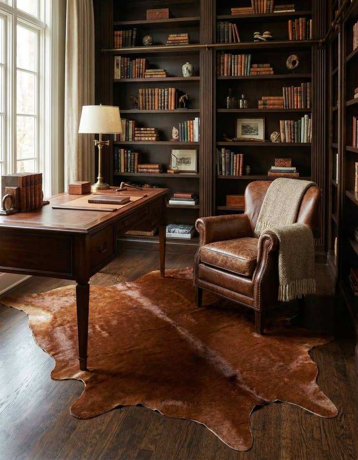 Detail image of 5' 1 x 5' 10 Cowhide Leather Rug