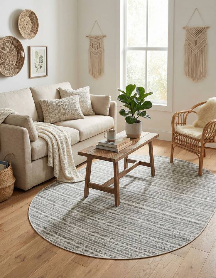 Detail image of 7' 10 x 10'  Washable Striped Indoor / Outdoor Oval Rug