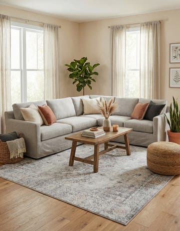 Ivory and Beige Washable Yara Square Rug