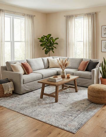 Ivory and Beige Washable Yara Square Rug