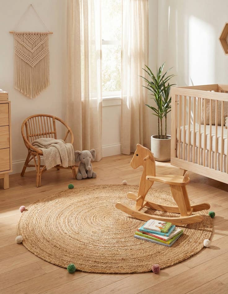 Detail image of  4' 1 x 4' 1  Hand Braided Kids Braided Jute Round Rug