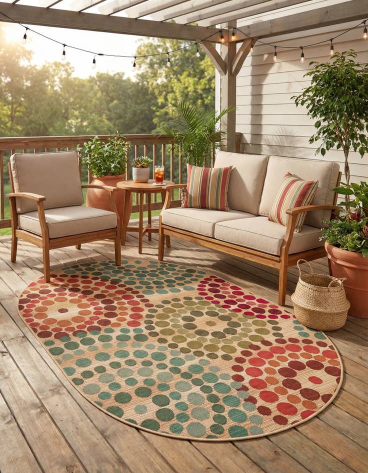 Detail image of 4' x 6' Easy-Clean Modern Indoor / Outdoor Oval Rug