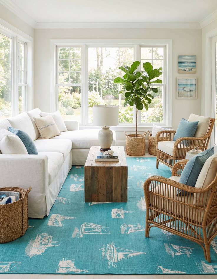 Detail image of  10' x 10'  Washable Coastal Indoor / Outdoor Square Rug