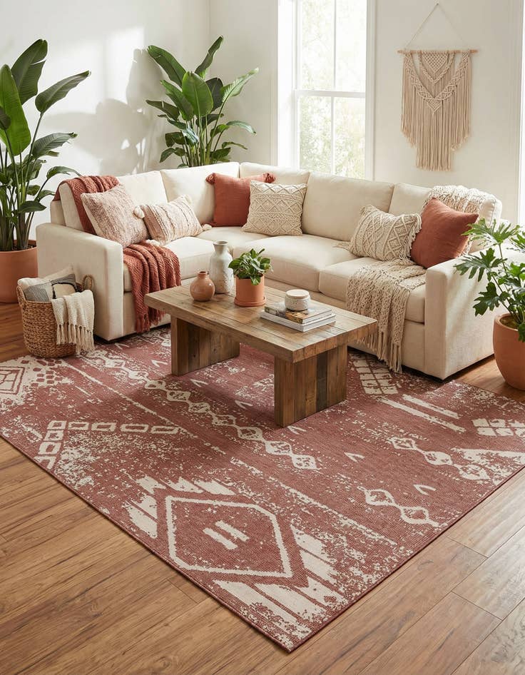 Detail image of  10' x 13'  Washable Bohemian Indoor / Outdoor Rug