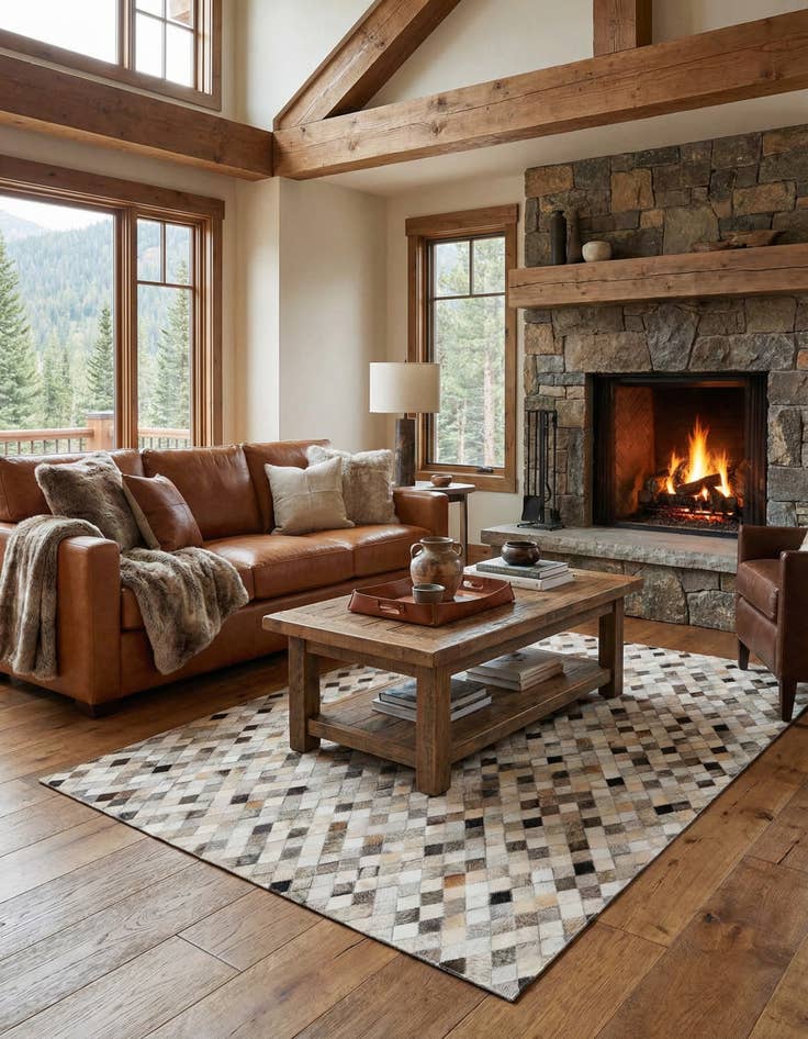 Detail image of 4' 7 x 6' 6 Cowhide Stocks Rug