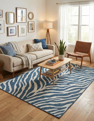 Blue Easy-Clean Safari Indoor / Outdoor Rug