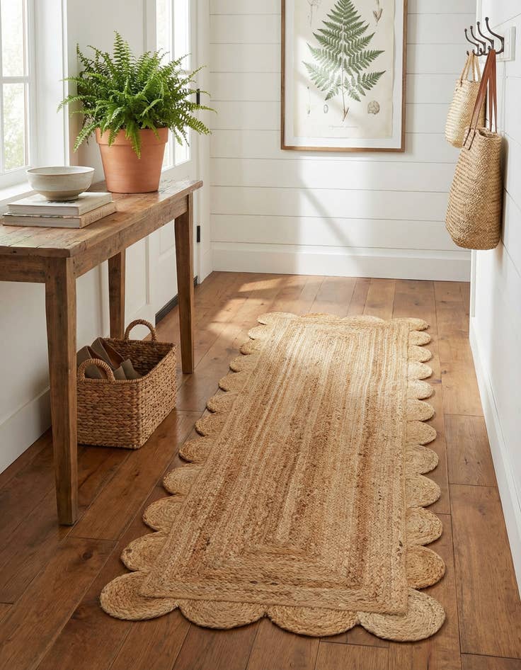 Detail image of 2' x 6' 1  Hand Woven Scallop Braided Jute Runner Rug